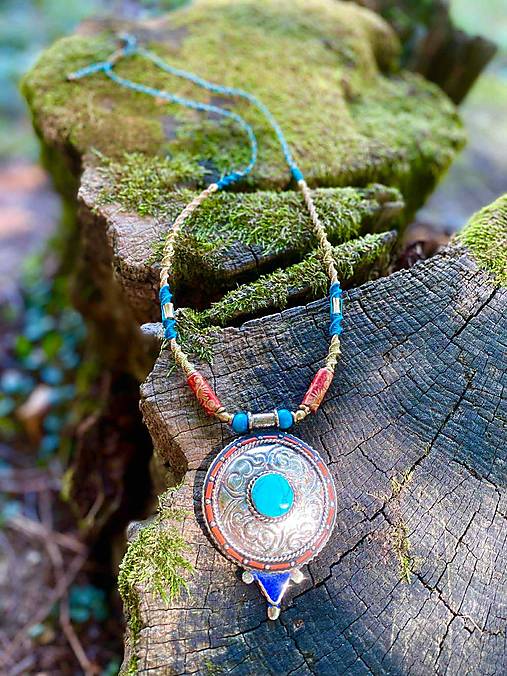 Náhrdelníky - Náhrdelník Tibetský Tyrkys a Koral v striebre 925 - 17719926_