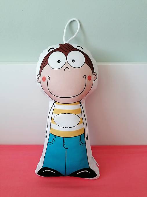 Detský textil - Bábikovankúšik chlapec s nápisom (bl.žltá/hnedá) - 17719048_