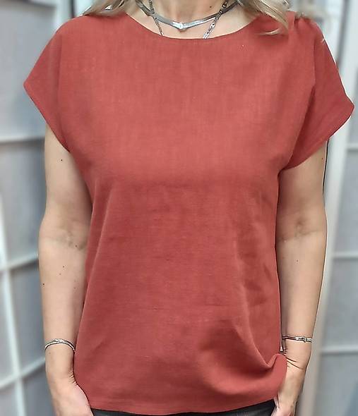 Blúzky a košele - Halenka z přírodního lnu - barva cihlová, velikost M/L ~ LETNÍ VÝPRODEJ ~ - 17719276_