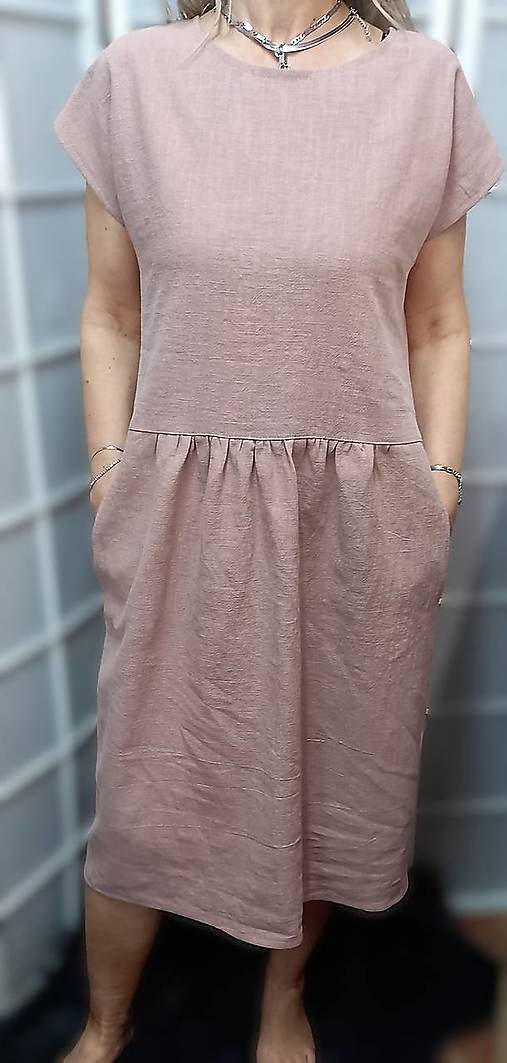 Šaty - Lněné šaty s kapsami - barva pudrová, velikost M/L ~ LETNÍ VÝPRODEJ ~ - 17719380_