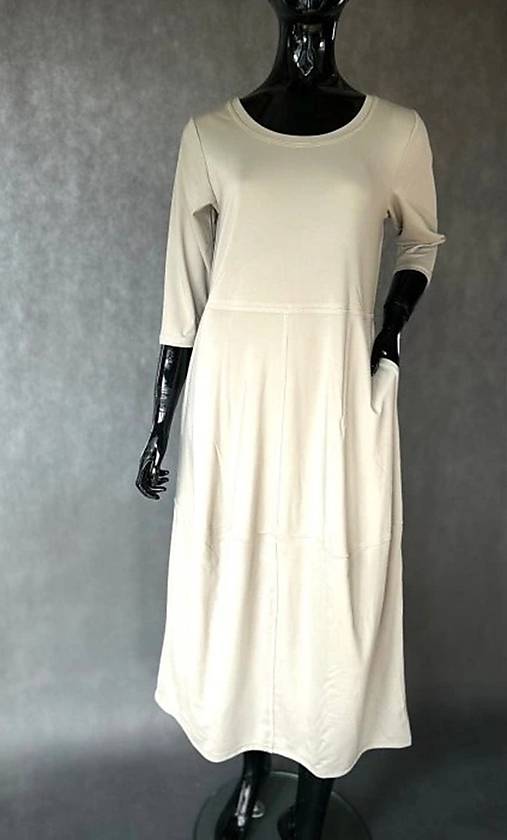 Šaty - Dlouhé elegantní šaty - barva béžová, velikost 44 - 17719402_