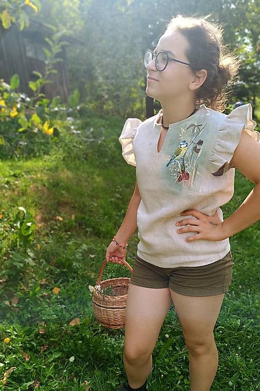 Blúzky a košele - Maľovaná ľanová blúzka  - 17720818_