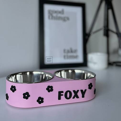 Pre zvieratá - Dvojmiska pre psa s menom / pre mačku s vlastným menom - Rozkošná Kvetinka (RUŽOVÁ) - 17720221_