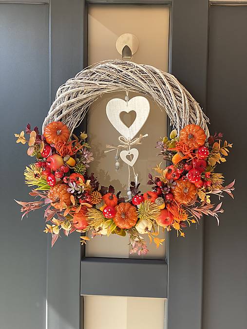 Jesenný veniec na prútenom základe 38cm dekorácia na dvere Venček J3