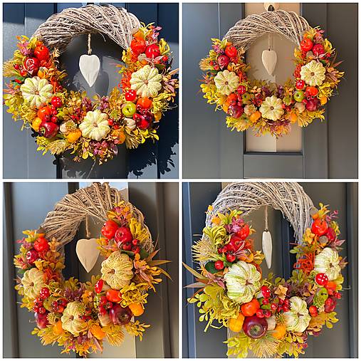 Jesenný veniec na prútenom základe 38cm dekorácia na dvere Venček J4
