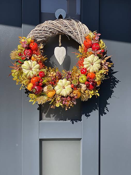 Jesenný veniec na prútenom základe 38cm dekorácia na dvere Venček J4