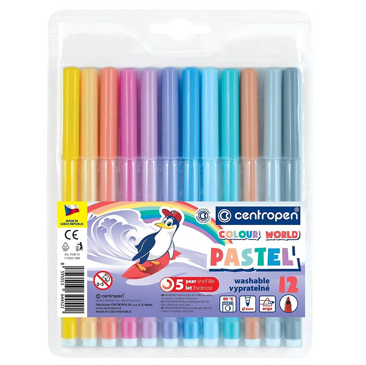 Fixky pre deti, CENTROPEN, vyprateľné (sada 12 ks, pastel)