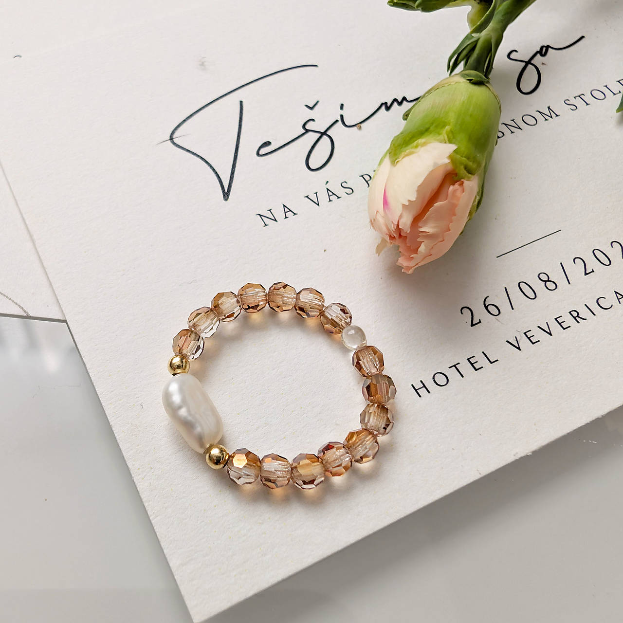 Prsteň Peach Glow s perlou