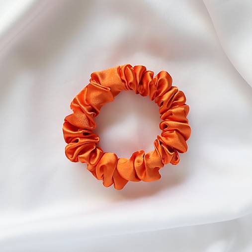 Ozdoby do vlasov - Saténová scrunchie | MINI (Oranžová) - 17723560_