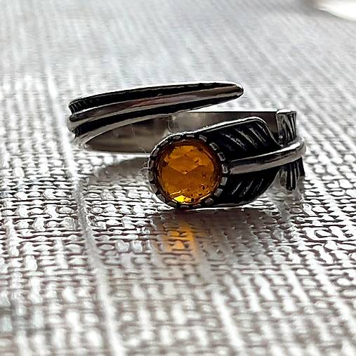 Natural Orange Kyanite Feather Filigree AG925 Silver Ring  / Strieborný prsteň s oranžovým kyanitom E004