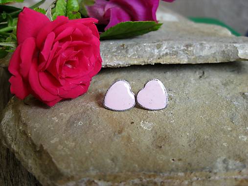 Náušnice - Srdiečka napichovačky - chirurgická oceľ 10 mm (svetlo ružové, č. 4314) - 17725939_