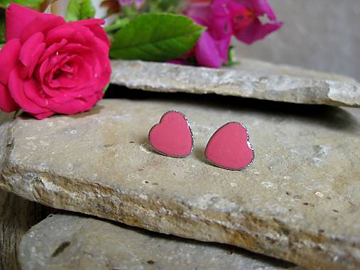 Náušnice - Srdiečka napichovačky - chirurgická oceľ 10 mm (ružovo červené marhulkové, č. 4316) - 17725953_