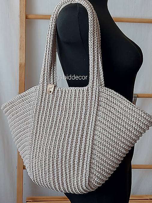 Háčkovaná veľká letná taška na rameno (Bledá béžová)