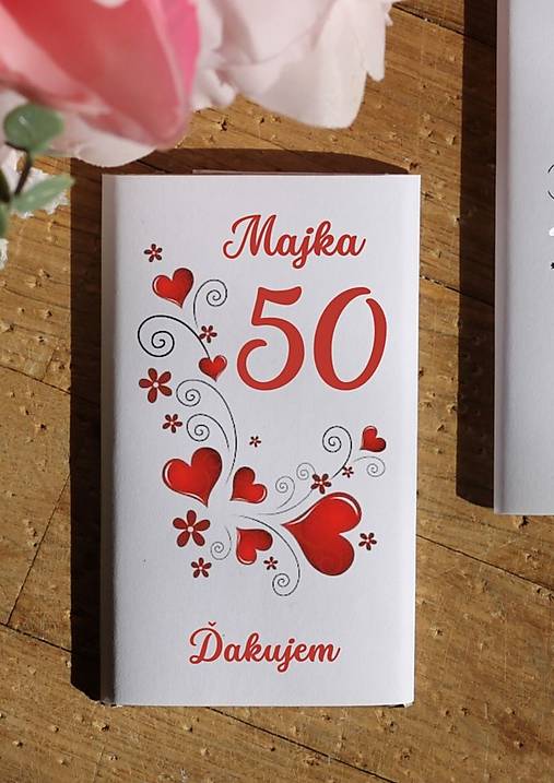 Sladkosti -  Darčeky pre hostí na oslave 50. narodenín Sladká spomienka s vlastným textom (5) - 17729101_