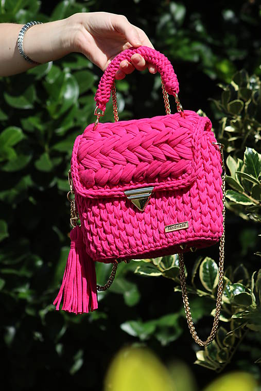 Kabelky - Ružová háčkovaná kabelka - 17730667_