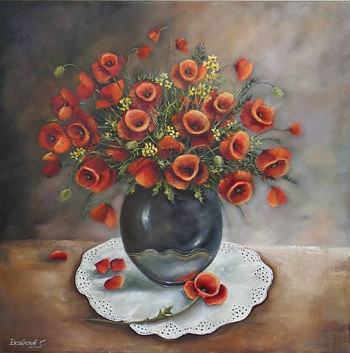 Obrazy - Červené maky vo váze - 17731342_