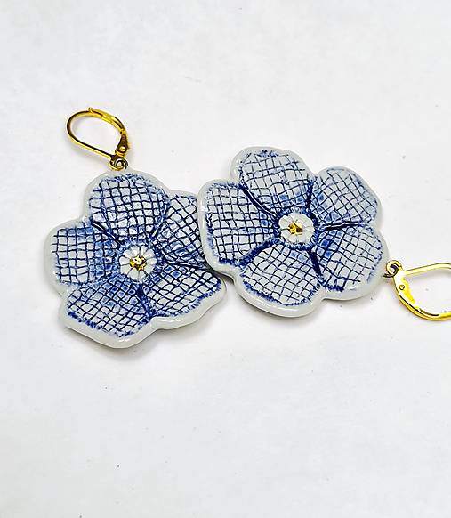 Náušnice - Porcelánové náušnice - Kvety-modrotlač - 17733510_