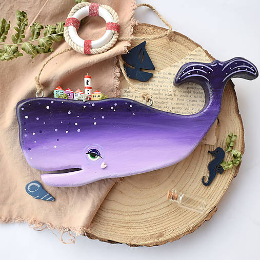 Dekorácie - Rozprávková veľrybka- Fialová - 17734264_