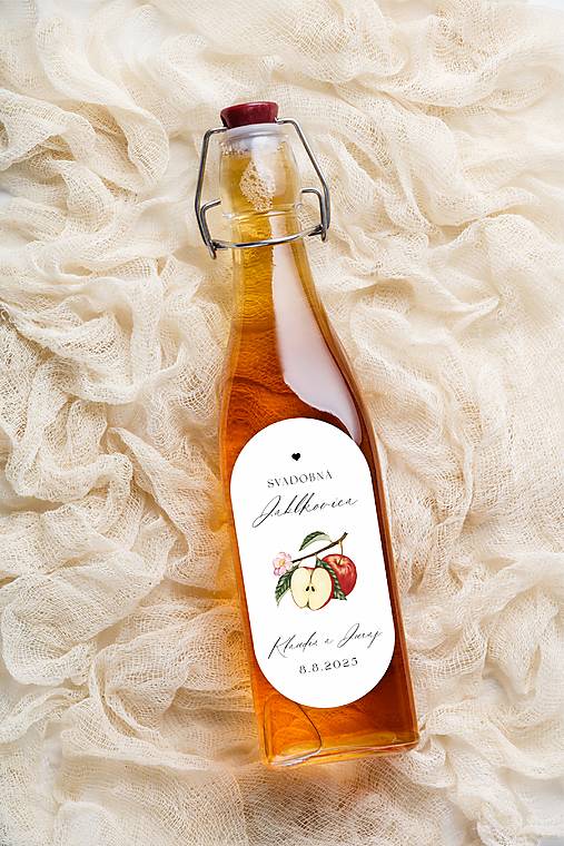 Úložné priestory & Organizácia - Nálepky oválne na svadobnú pálenku 288 ilustrácia jablka - 17736010_