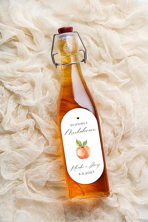 Úložné priestory & Organizácia - Nálepky oválne na svadobnú pálenku 291 ilustrácia marhuľa - 17736015_