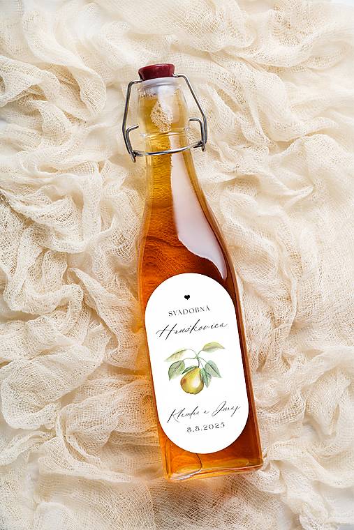 Úložné priestory & Organizácia - Nálepky oválne na svadobnú pálenku 292 ilustrácia hruška - 17736019_