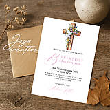 Papiernictvo - Pozvánka na sviatosť birmovania, pozvánka na birmovku (krížik, ružové písmo) - 17735333_