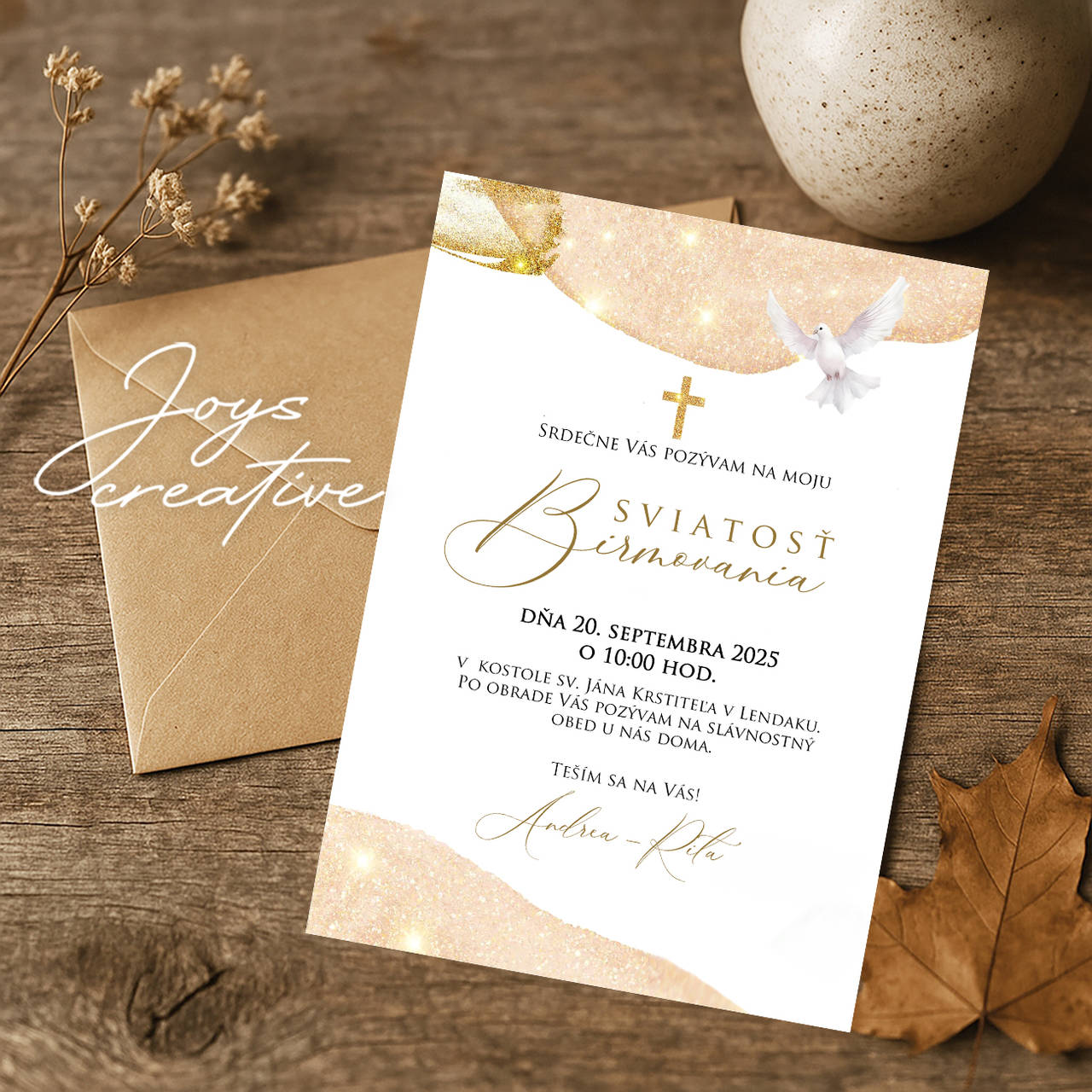 Pozvánka na sviatosť birmovania, pozvánka na birmovku (zlatá)