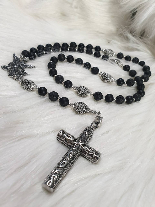 Náhrdelníky - Výrazný čierny pánsky ruženec - 17736694_