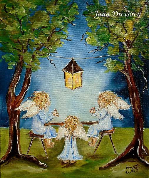 Obrazy - Mariáš alebo ked´anjeli hrajú karty - originál - 17734533_