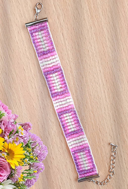 Náramky - Ružové obdĺžniky pre radosť - korálkový náramok  - 17734962_