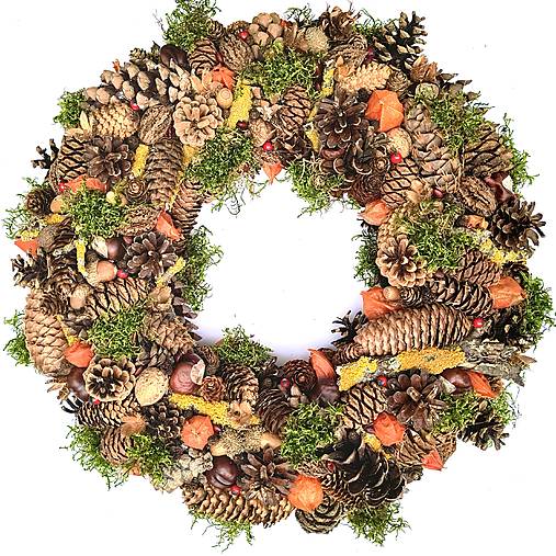 Dekorácie - Veľký jesenný šiškový veniec - 17737876_