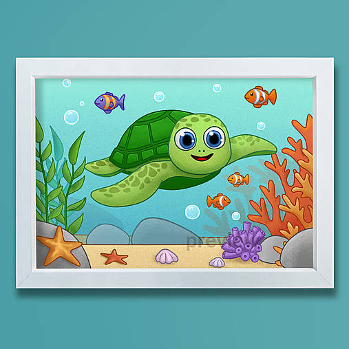 Obrazy - Korytnačka Morské očko - obrázok do detskej izby  - 17737134_