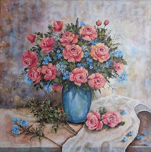 Obrazy - Ruže...medzi nezábudkami - 17741427_