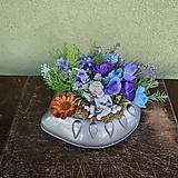 Dekorácie - Dušičky - zaťažená modrá ikebana na hrob s anjelom č.123 - dekorácia - 17740762_