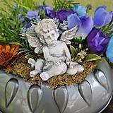Dekorácie - Dušičky - zaťažená modrá ikebana na hrob s anjelom č.123 - dekorácia - 17740763_