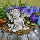 Dekorácie - Dušičky - zaťažená modrá ikebana na hrob s anjelom č.123 - dekorácia - 17740764_