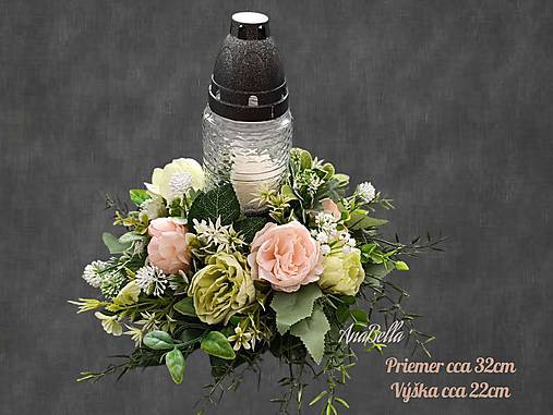 Dekorácie - Ikebana, kahanec na hrob  (Dekorácia na hrob (zelenkavé a marhuľové kvety)) - 17740742_