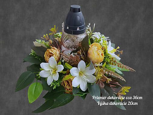 Dekorácie - Ikebana, kahanec na hrob  (Dekorácia na hrob (biele, hnedé(tehlové) kvety) - 17740744_