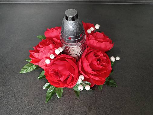 Dekorácie - Ikebana, kahanec na hrob  (Dekorácia na hrob (červené kvety)) - 17741833_