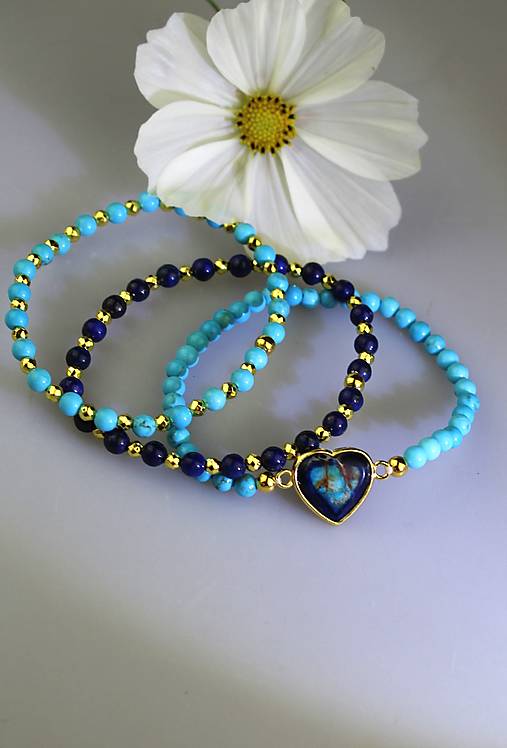 Náramky - náramky lapis a "tyrkys" 3ks set - 17742484_