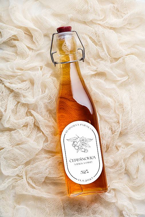 Úložné priestory & Organizácia - Nálepky oválne na svadobnú pálenku 294 ilustrácia čerešňa - 17744156_