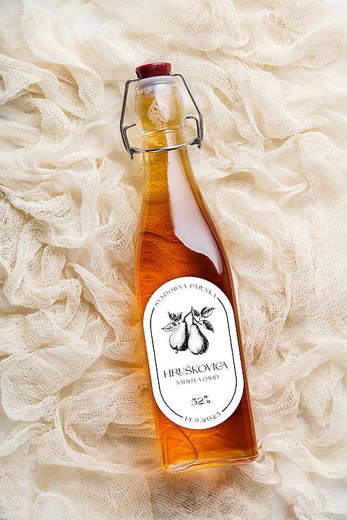 Úložné priestory & Organizácia - Nálepky oválne na svadobnú pálenku 295 ilustrácia hruška - 17744161_