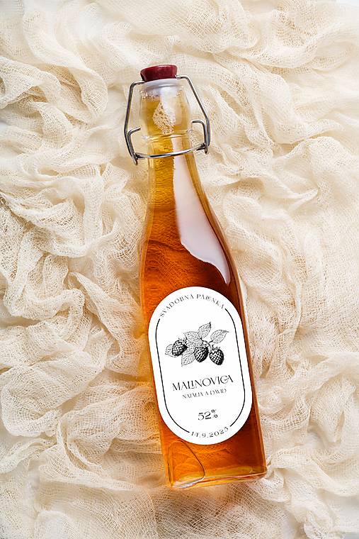 Úložné priestory & Organizácia - Nálepky oválne na svadobnú pálenku 297 ilustrácia malina - 17744184_