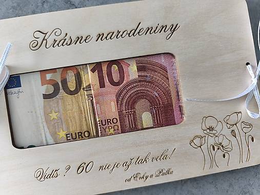 Tabuľky - Drevená obálka na peniaze na narodeniny 60 - 17745093_