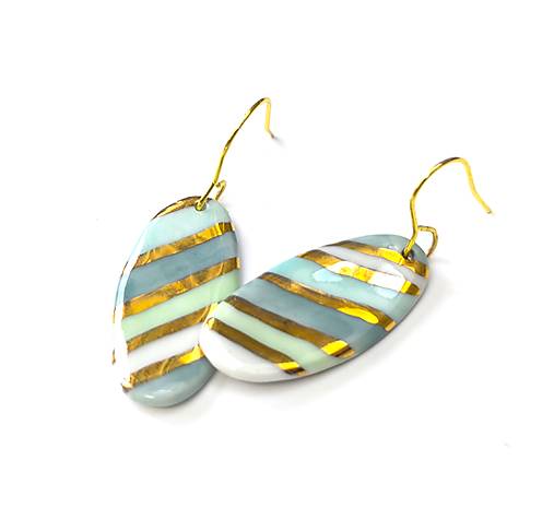 Náušnice - Porcelánové náušnice - Pásikavé so zlatom - 17744468_