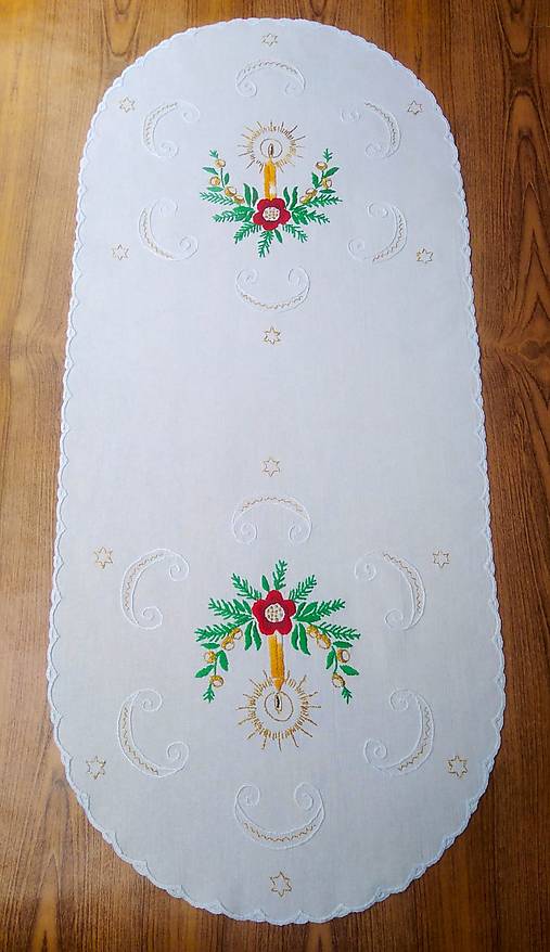 Úžitkový textil - Ručne vyšívaná vianočná dečka PS64 ovál 90x40cm - 17744197_