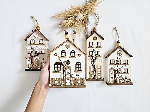 Dekorácie - Sada závesných domčekov  ,,Za dedinou,, - 17747574_