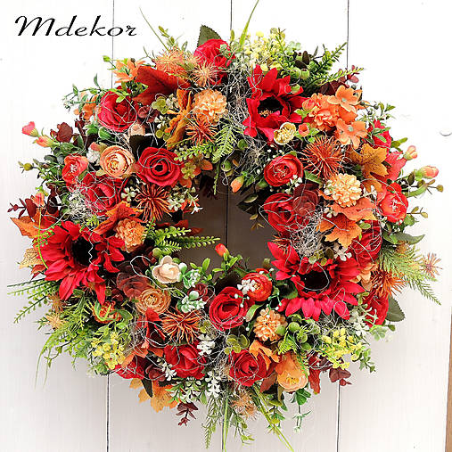 Dekorácie - Elegantný veniec v jesenných farbách II 44 cm - 17750055_