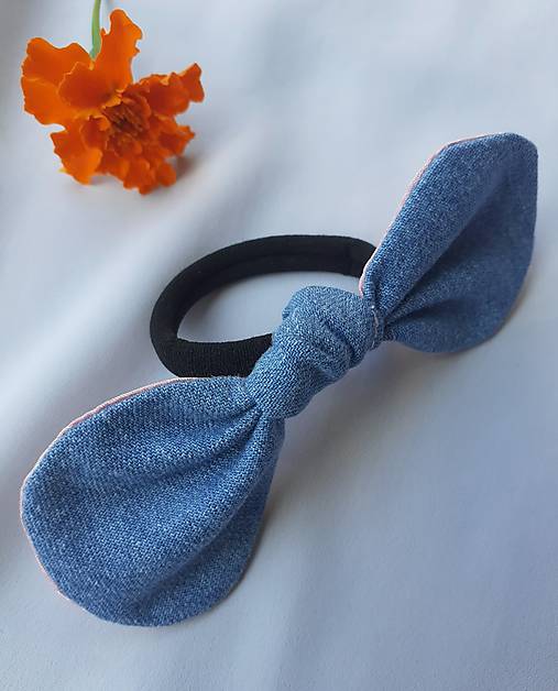 Ozdoby do vlasov - Riflová gumička s mašlou upcyklovaná - 17750272_