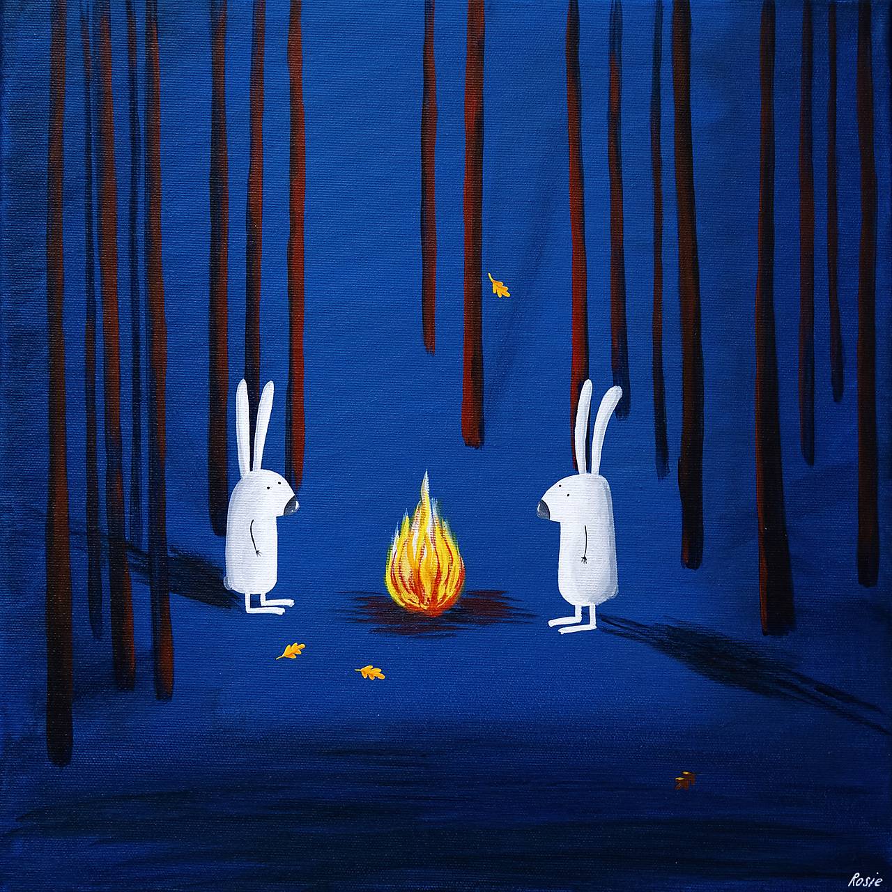Zajkovia v jesennom lese, Giclée art print 30x36